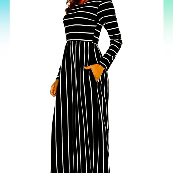 Hount Black and White Striped Maxi Dress Flowy, Long with Pockets, size 2X - Picture 2 of 6